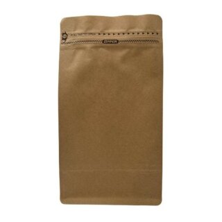 Boxpouches Flachbodenbeutel Kraftpapier braun mit bedrucktem Frontzipper